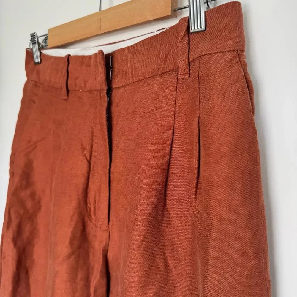 Aritzia Wilfred Carrot High Waisted Tapered Linen Trousers - Anise - 8